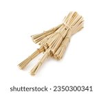 Small photo of female woman curse straw doll Japanese wara ningyo voodoo dark magic isolated on white background. halloween curse straw doll Japanese wara ningyo voodoo dark magic isolated. straw doll voodoo iso