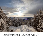 Snowy panorama from cold mountain in eastern Slovakia