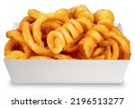 Small photo of Twister Fries in paper plate isolated on white background, French fries on white With clipping path.