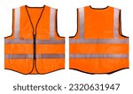 Small photo of Orange Safety Vest Reflective shirt beware, guard, traffic shirt, safety shirt, rescue, police, security shirt isolated on white background, With clipping path.