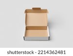 Cardboard postal, mailing box mockup with opened lid.