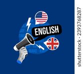 Small photo of English, megaphone, learning English, teaching English, message in English, promotion in another language, United States, England