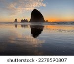 Haystack rock at Cannon Beach, Oregon during sunset