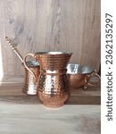 Small photo of Hand made copper cup copper bowl and copper pot. Copper materials for kitchen