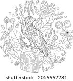 Cute Bird Owl In Forest. Doodle ...