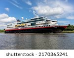 Small photo of SEHESTEDT, GERMANY - JUNE 16, 2022: Hurtigruten expedition cruise ship MAUD in the Kiel Canal