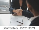 Small photo of Close up view of job interview in office, focus on resume writing tips, employer reviewing good cv of prepared skilled applicant, recruiter considering application, hr manager making hiring decision