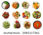 Set of plates of food isolated...