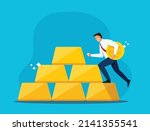 businessman with stack of gold. ... | Shutterstock .eps vector #2141355541