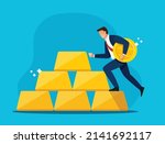 businessman with stack of gold. ... | Shutterstock .eps vector #2141692117