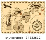 old sea map of the island of... | Shutterstock .eps vector #34633612