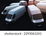 3D Rendering white trucks parked next to each other