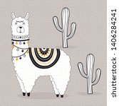 cute llama with cactus and... | Shutterstock .eps vector #1406284241