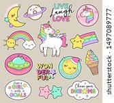 set of fashion patches  cute... | Shutterstock .eps vector #1497089777