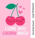 cute couple cherry cartoon with ... | Shutterstock .eps vector #1667043424