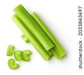Heap of celery sticks isolated...