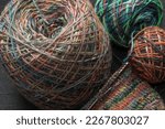 Beautiful handknit knitting samples socks, made with pure organic handspun sheep wool yarn from a traditional spinning wheel	