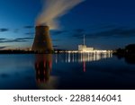 Nuclear power plant Isar near Landshut, Bavaria, Germany in the evening