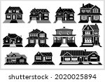 a set of houses in black and... | Shutterstock .eps vector #2020025894