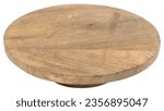 Empty round oak kitchen cutting board. Inclined pizza and food board