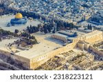 Small photo of A panoramic view of the Al-Aqsa Mosque and minaret, the Old City of Jerusalem and the Dome of the Rock from the Mount of Olives in Jerusalem, Israel. Israel, Jerusalem 13.08.2019.