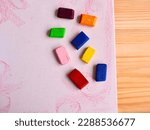Small photo of block wax crayons for children's drawing. Waldorf pedagogy. Waldorf school and kindergarten creativity