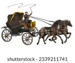 Illustration of a black horse drawn carriage with black horses