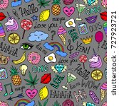 seamless pattern from stickers... | Shutterstock .eps vector #727923721