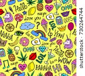 seamless pattern from stickers... | Shutterstock .eps vector #730264744