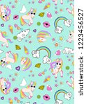 pattern with unicorns  rainbow  ... | Shutterstock .eps vector #1223456527