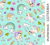 pattern with unicorns  rainbow  ... | Shutterstock . vector #1227333814