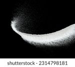 Small photo of Million of white sand explosion, Photo image of falling down shower snow, heavy snows storm flying. Freeze shot on black background isolated overlay. Tiny Fine Salt sands as particle science