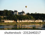 Chateau Chaumont on the Loire river in France with a hot-air balloon