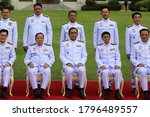 Small photo of Bangkok, Thailand- August 13, 2020: Thai Prime Minister Prayut Chan-o-cha (C) leads his cabinet during a group photo after cabinet reshuffle at Government House.