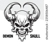 monochrome demon skull depicted ...