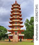 Small photo of A pagoda is a type of tower-like structure that is commonly found in Asian countries, particularly in East and Southeast Asia. Pagodas have a long history and are often associated with Buddhism, altho
