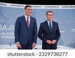 Small photo of Pedro Sanchez, Spain's prime minister and leader PSOE and Alberto Nunez Feijoo, leader of the People's Party, before a televised pre-election debate in Madrid, Spain, on Monday, July 10, 2023. Spain