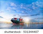 Logistics and transportation of International Container Cargo ship in the ocean at twilight sky, Freight Transportation, Shipping