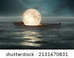 Moon In A Boat  3d Rendering 