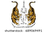 thai traditional tattoo  tiger | Shutterstock .eps vector #689069491