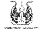thai traditional tattoo  tiger | Shutterstock .eps vector #689069494