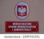 Small photo of Warsaw, Poland 11.22.2023 the metal plaque of The Polish Ministry of Internal Affairs and Administration in Warsaw