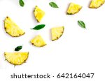 sliced pineapple in exotic summer fruit design white background top view mock-up