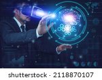 Virtual reality technology of businessman brain.Brain futuristic of artificial intelligence,virtual reality technology. Machine learning and artificial intelligence, AI Technology, thinking concept.