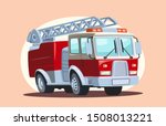 Cartoon Red Fire Truck Car...