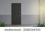Small photo of Door way with digital locking on wood door. Digital door handle with wood oak door panel.