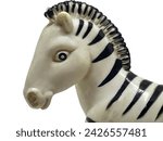 Head of a toy white black zebra ...