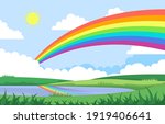 rainbow above pond lake nature... | Shutterstock .eps vector #1919406641
