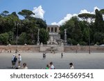 Small photo of Rome, Italy - August 07, 2023. View of the Fontana della Dea di Roma fountain in Piazza del Popolo on a summer day in Rome.