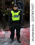 Small photo of Police officers on duty are seen in central London after having come under attack by a breakaway group of protesters during a large anti government rally on March 26, 2011 in London, UK.